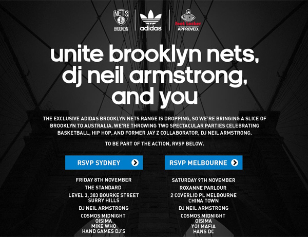 Adidas' online RSVP for its Brooklyn Nets event next month.