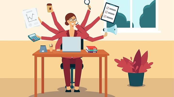 Illustration of multitasking business woman