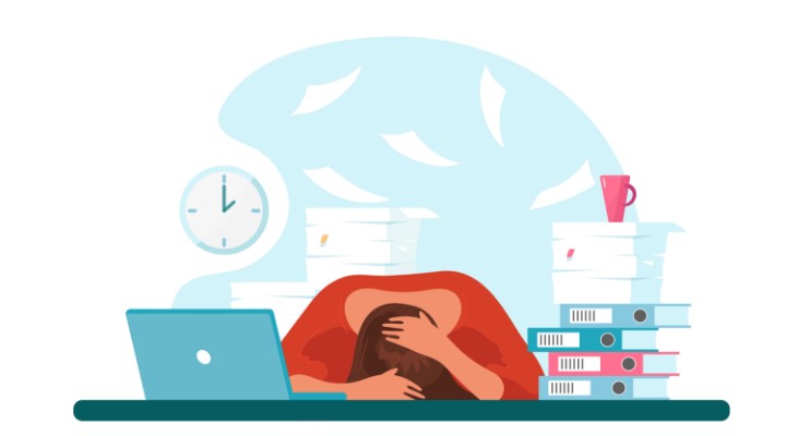An illustration of a stressed out person at their desk.