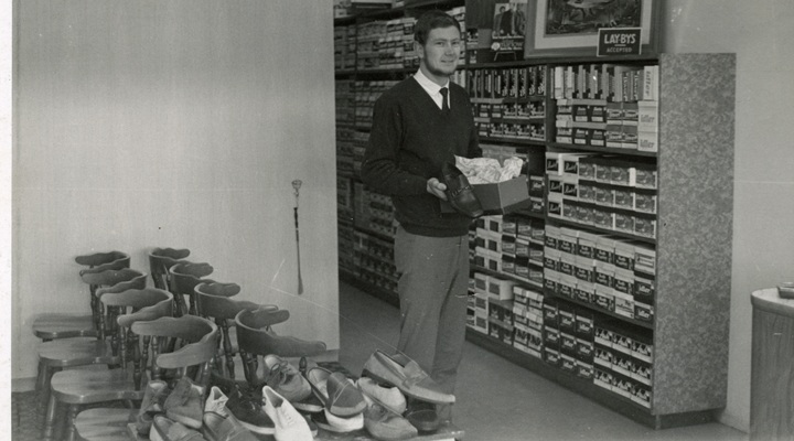 Ivor Davies in the shop in the 1960s.