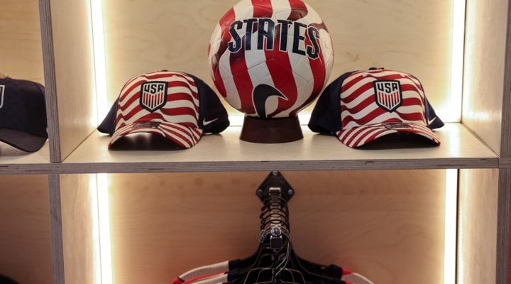 USA soccer merchandise display.