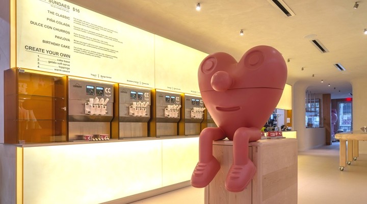 The space features sculpture and art installations.